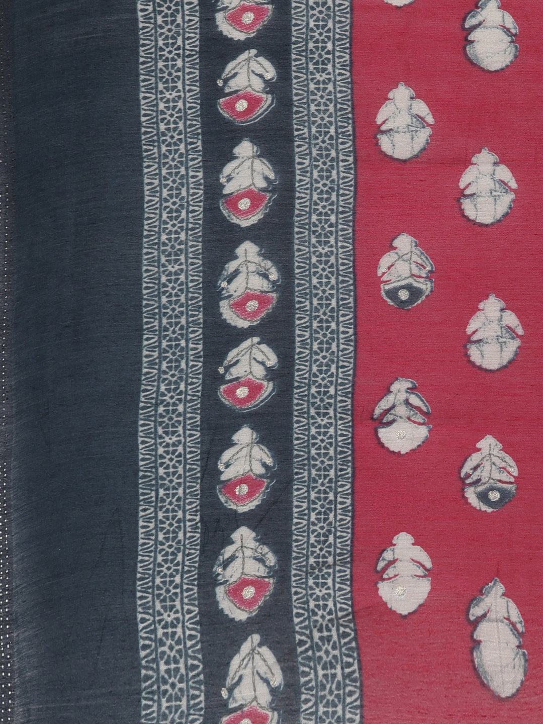 Neerus Navy Blue Regular Knee Length Printed Kurta Solid Trousers With Dupatta