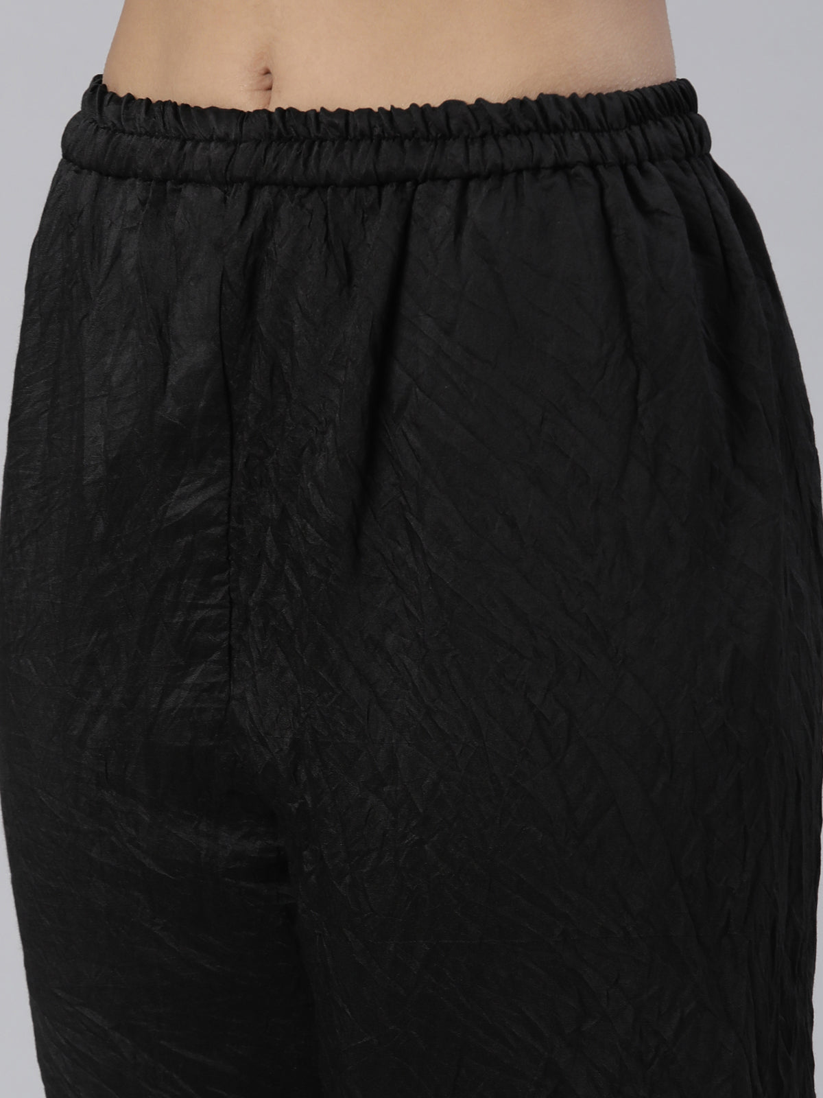 Neeru's Black Regular Knee Length Printed Kurta Solid Trousers With Dupatta