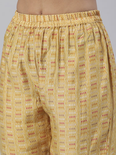 Neerus Mustard Regular Knee Length Printed Kurta Printed Trousers With Dupatta
