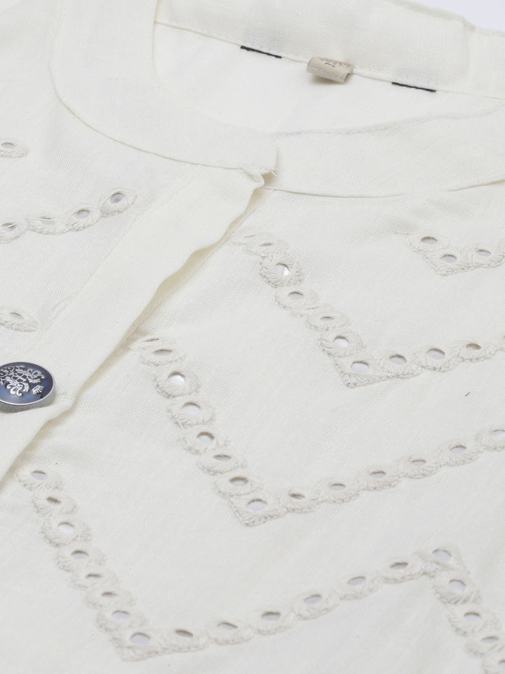 Neerus White Embroidered A Line Kurta