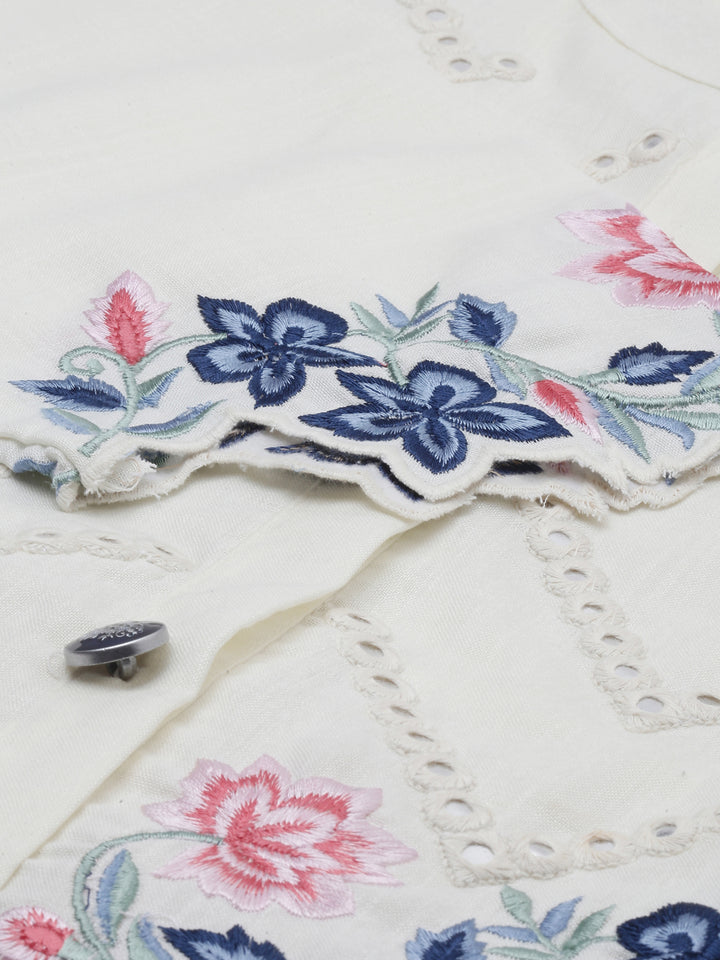 Neerus White Embroidered A Line Kurta