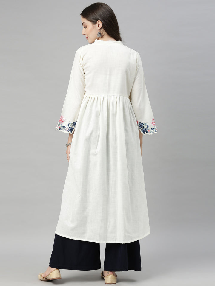 Neerus White Embroidered A Line Kurta