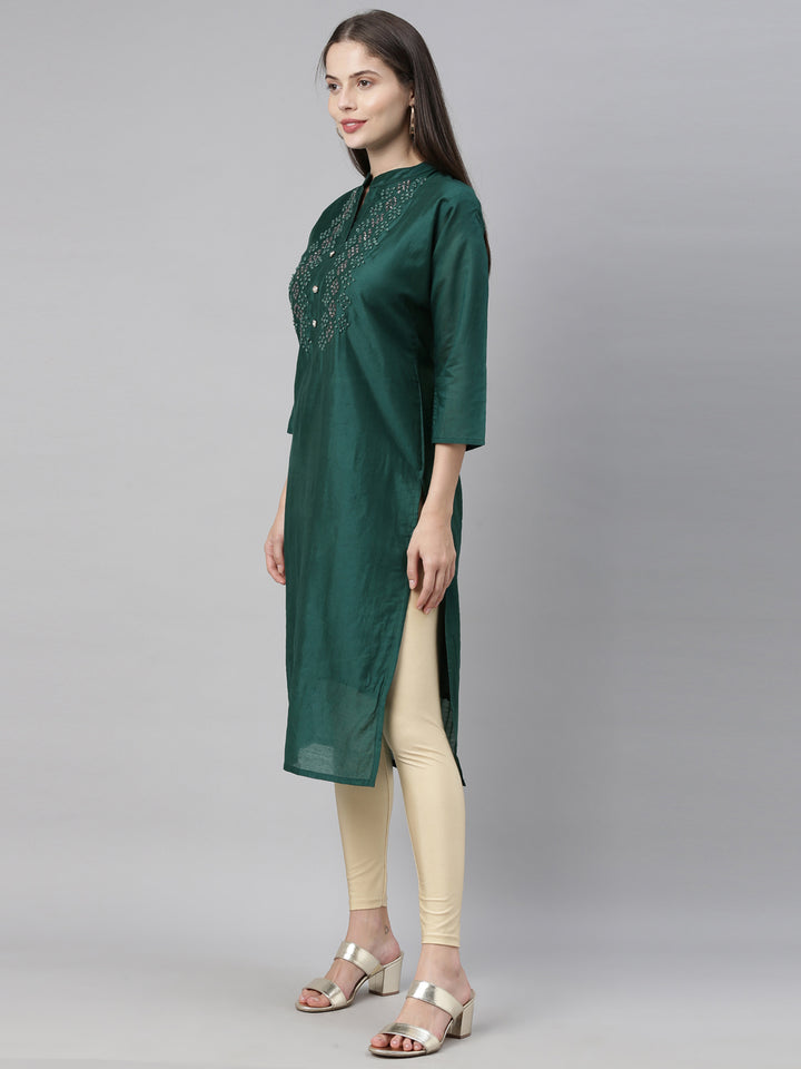 Neerus Green embellished straight kurta - detail view 1