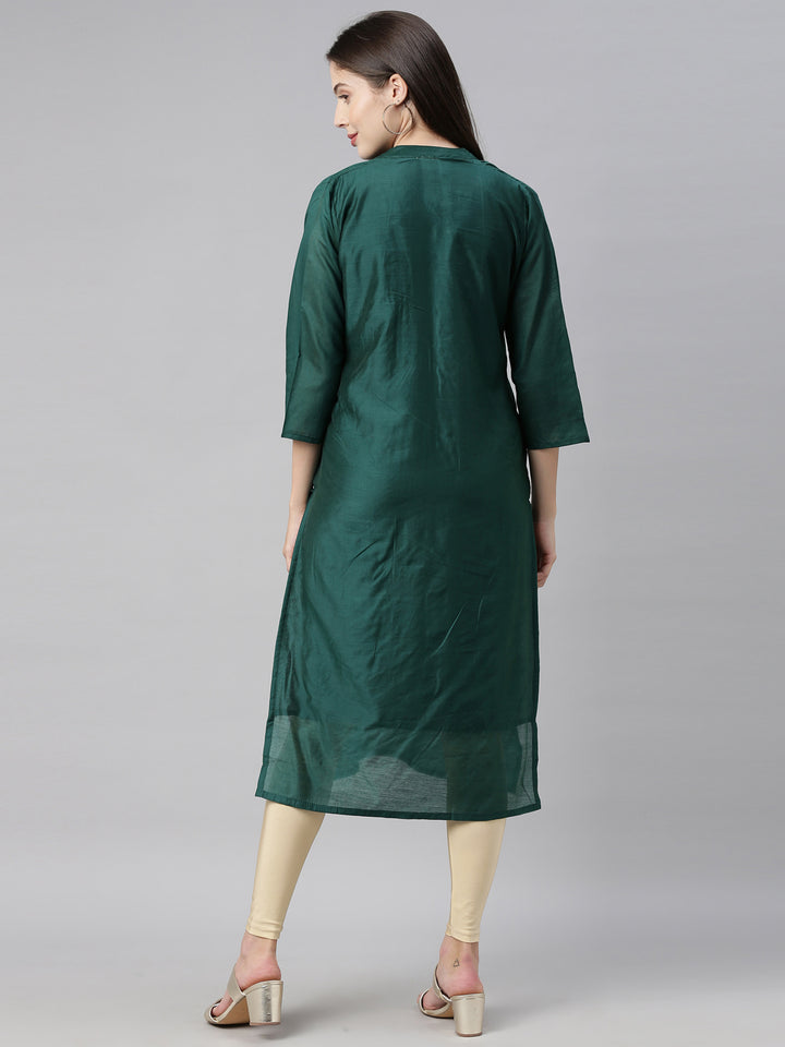 Neerus Green embellished straight kurta - detail view 3