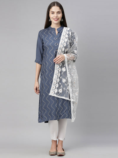 Neeru'S Blue Color, Rayon Fabric Tunic Dupatta