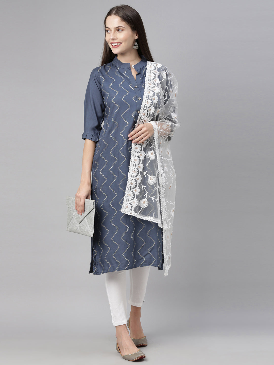 Neeru'S Blue Color, Rayon Fabric Tunic Dupatta