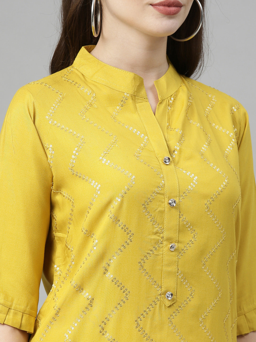 Neerus Yellow Embellished Straight Kurta