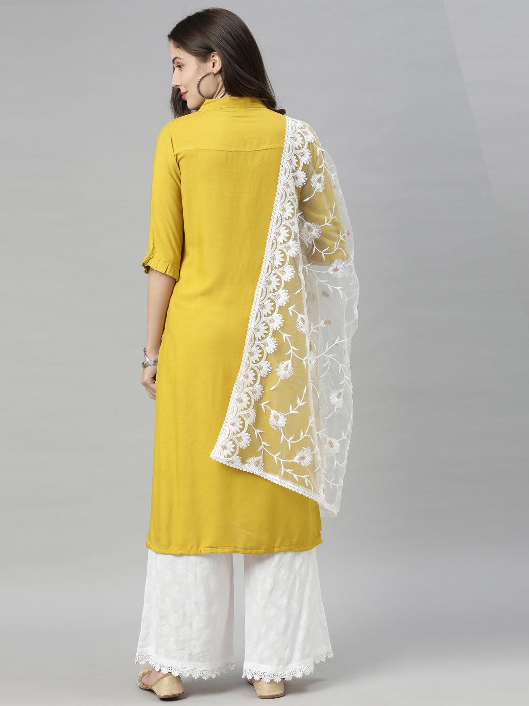 Neerus Yellow Embellished Straight Kurta