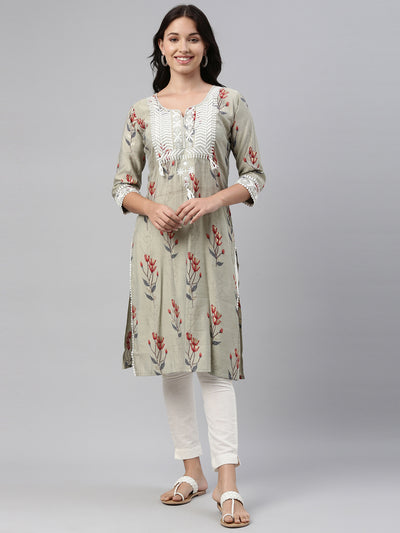 Neeru'S Grey Color, Muslin Fabric Tunic