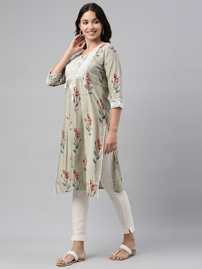 Neeru'S Grey Color, Muslin Fabric Tunic