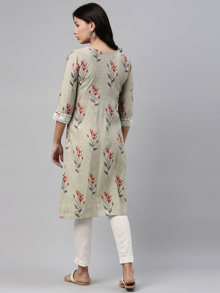 Neerus Grey Color Muslin Fabric Tunic