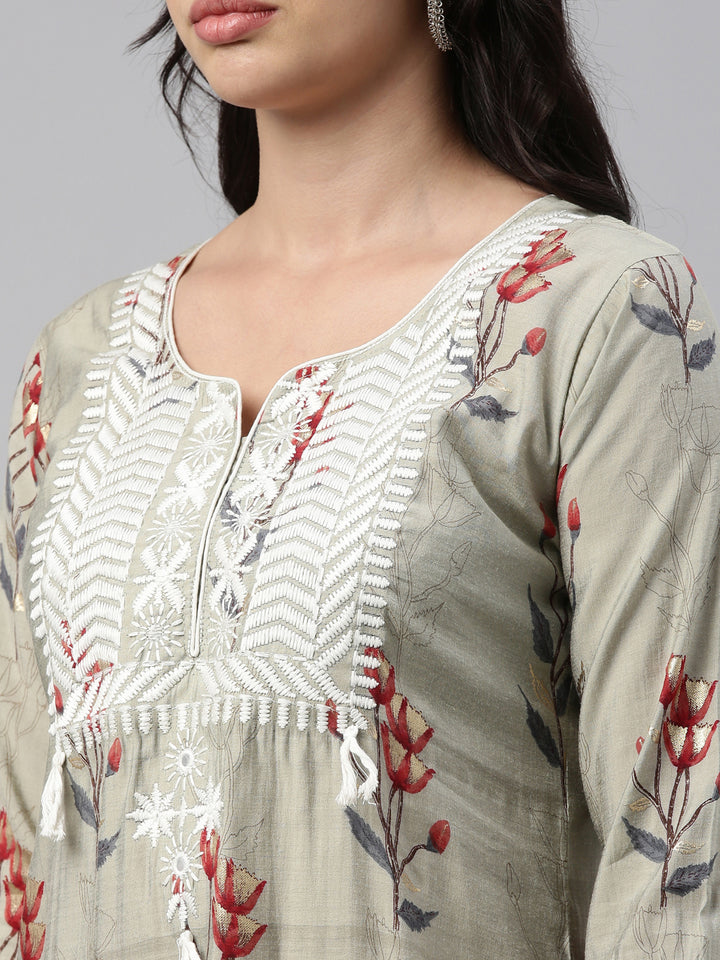 Neerus Grey Color Muslin Fabric Tunic