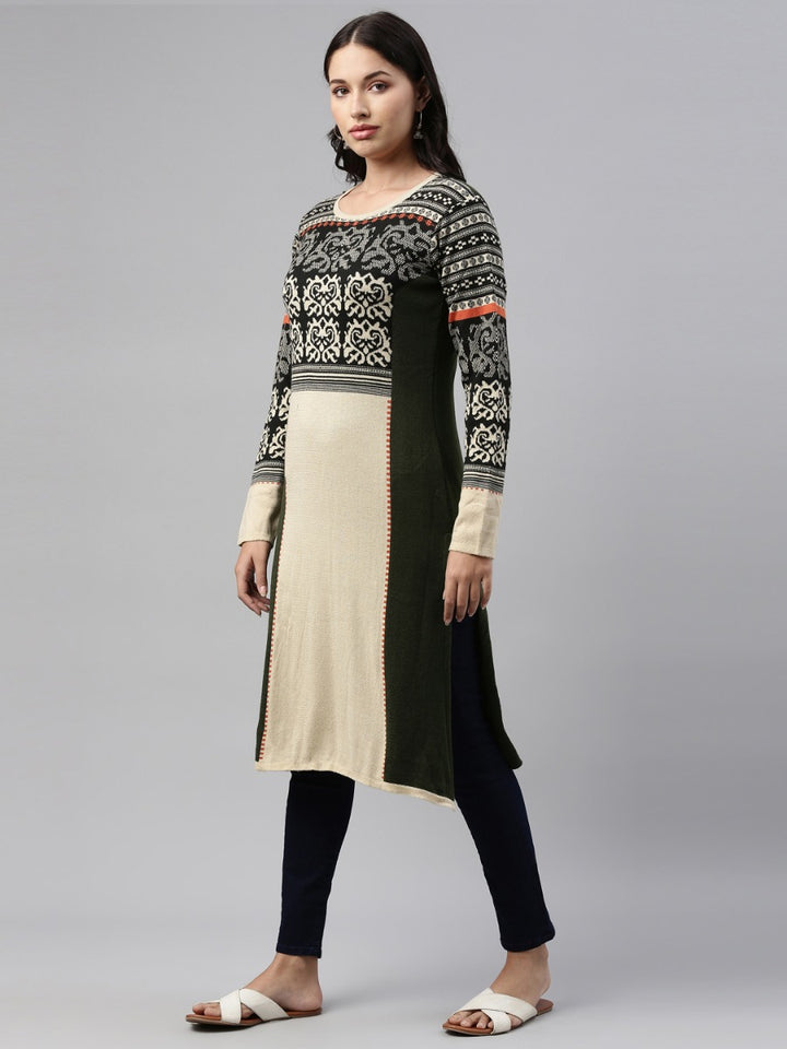 Neerus Ivory Color Undefined Fabric Kurtha Winter Wear