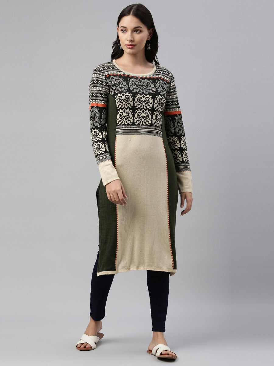Neeru'S Ivory Color, Undefined Fabric Kurtha Winter Wear