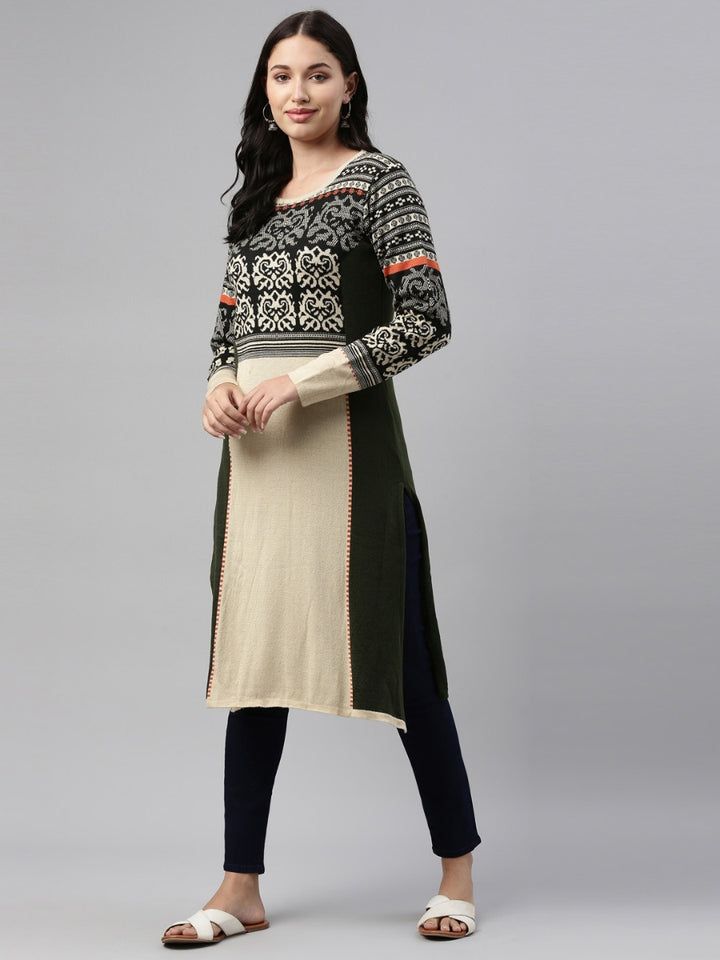 Neerus Ivory Color Undefined Fabric Kurtha Winter Wear