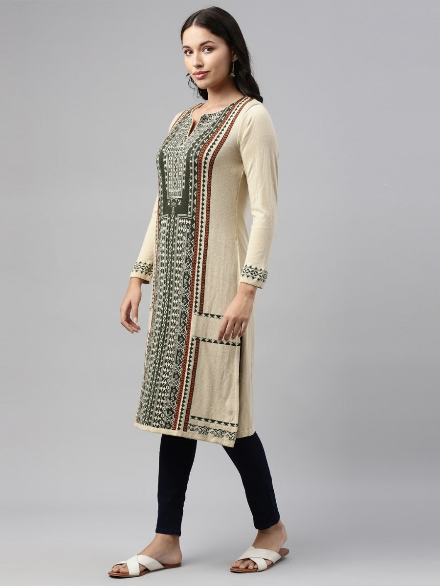 Neerus Ivory Color Winter Wear Kurtha