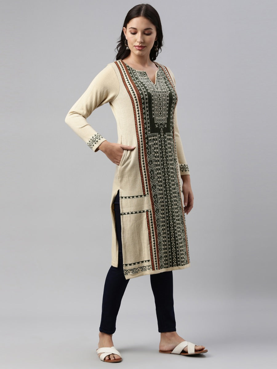 Neerus Ivory Color Winter Wear Kurtha