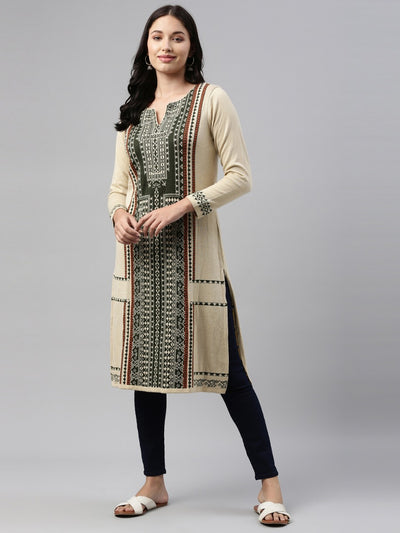 Neeru'S Ivory Color  Winter Wear Kurtha