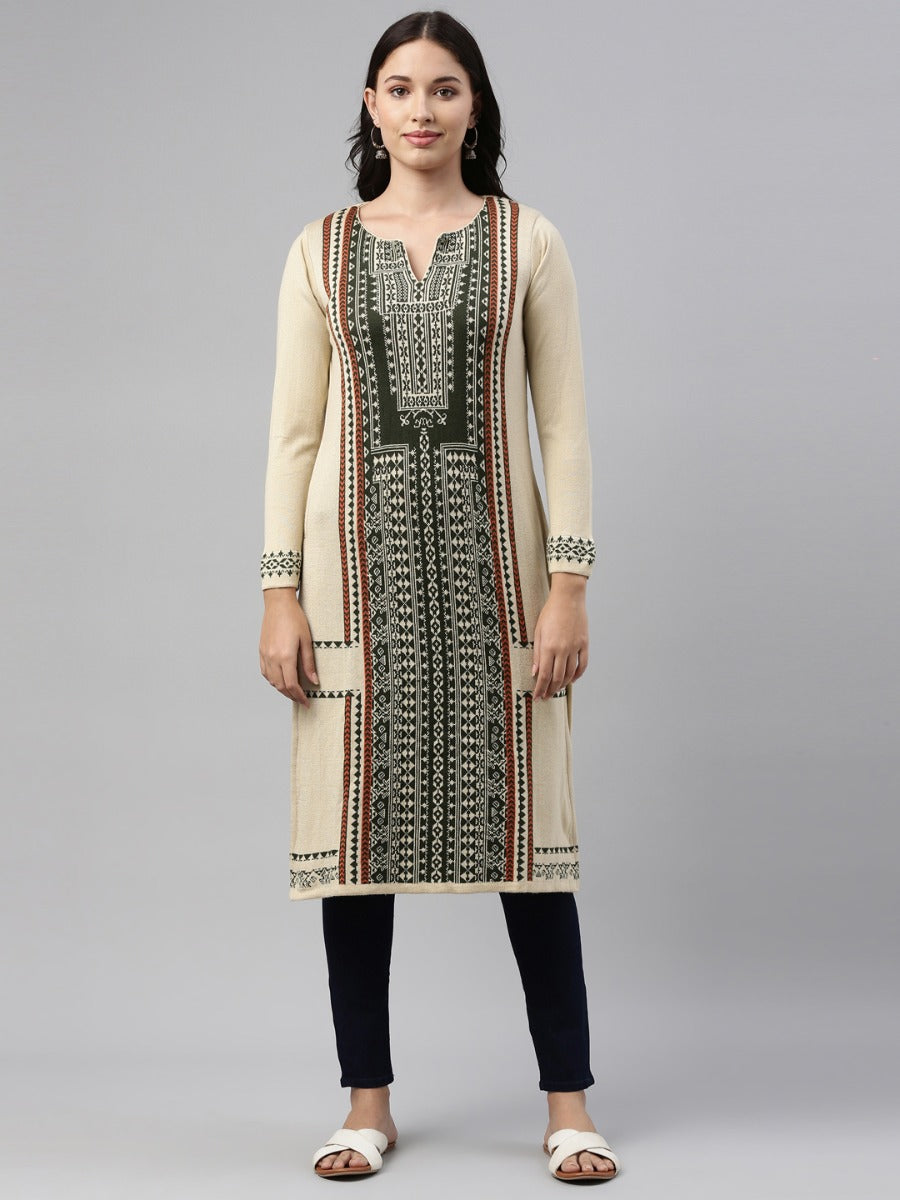 Neeru'S Ivory Color  Winter Wear Kurtha