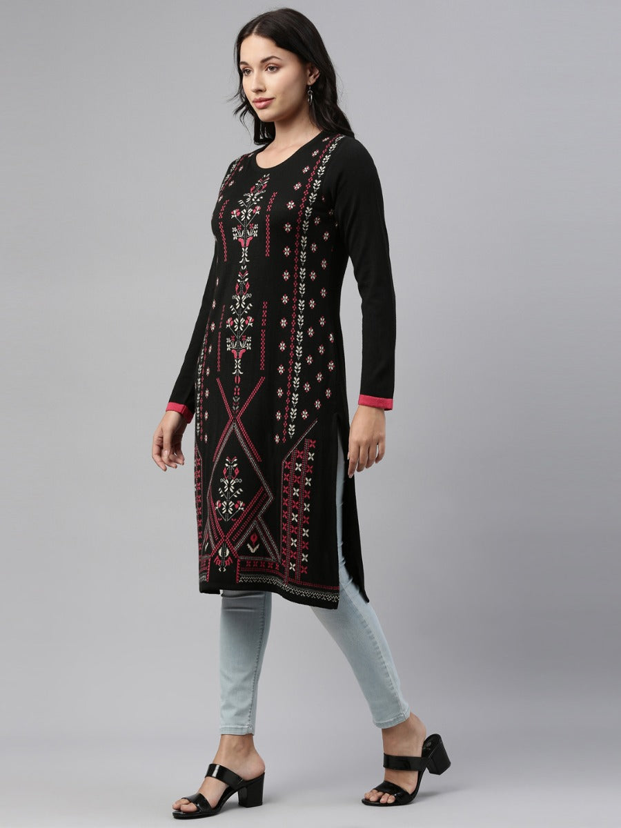 Neerus Black Color Winter Wear Kurtha