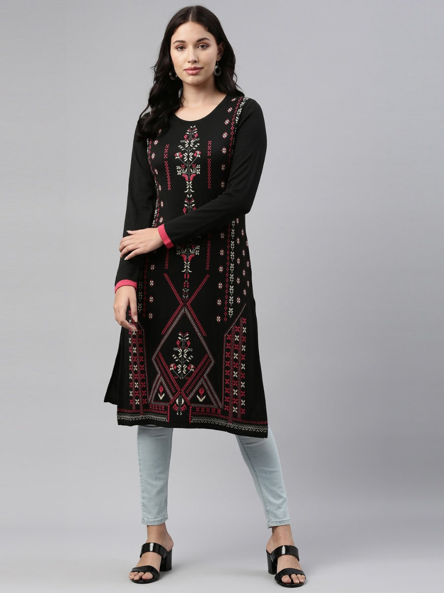 Neerus Black Color Winter Wear Kurtha