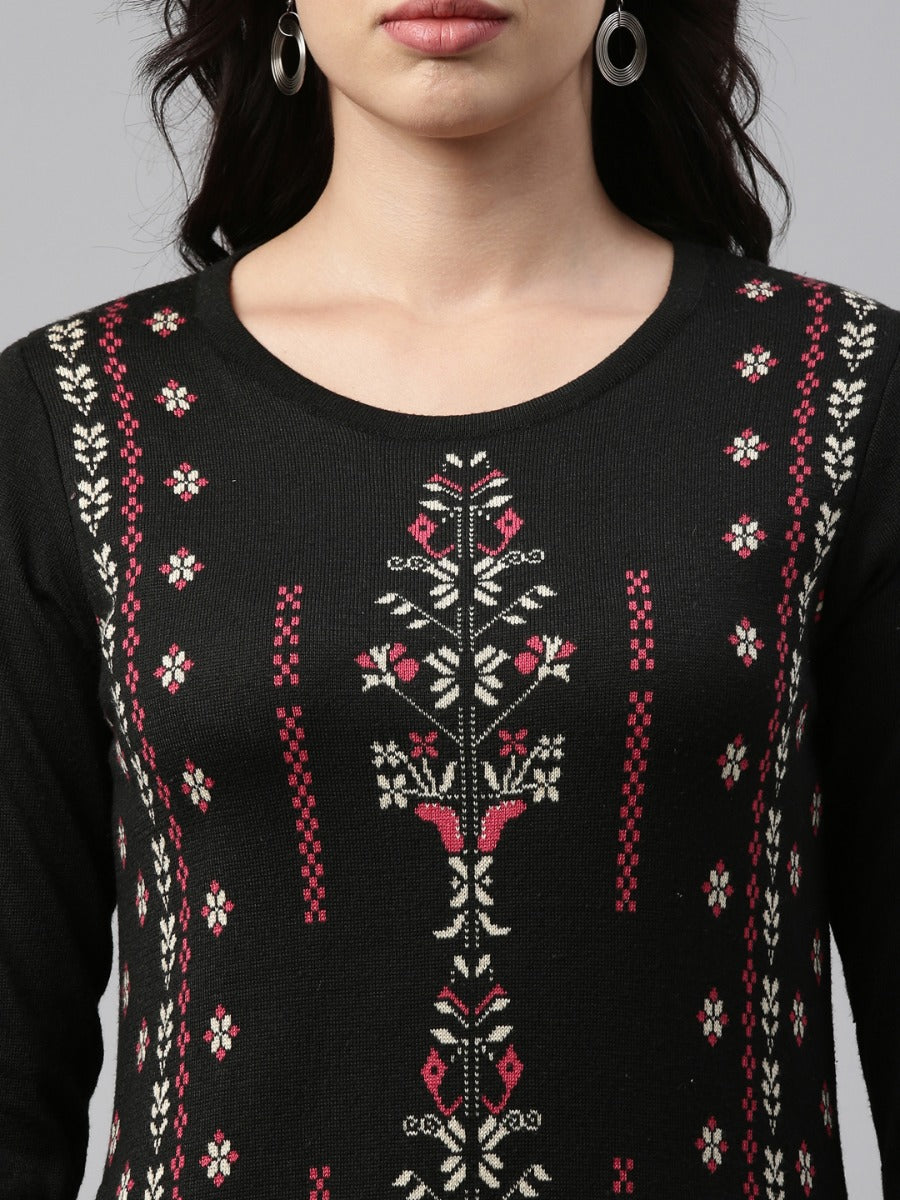 Neerus Black Color Winter Wear Kurtha