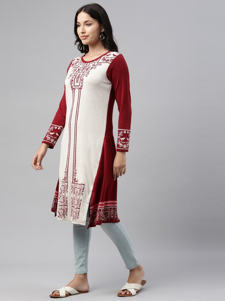 Neerus Maroon Color Winter Wear Kurtha