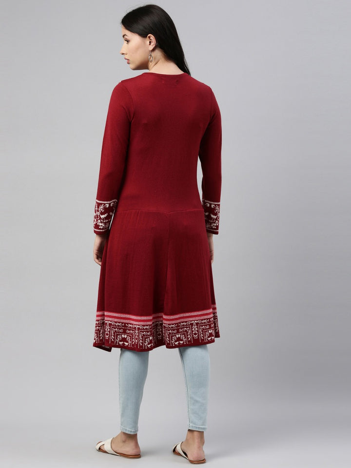 Neerus Maroon Color Winter Wear Kurtha