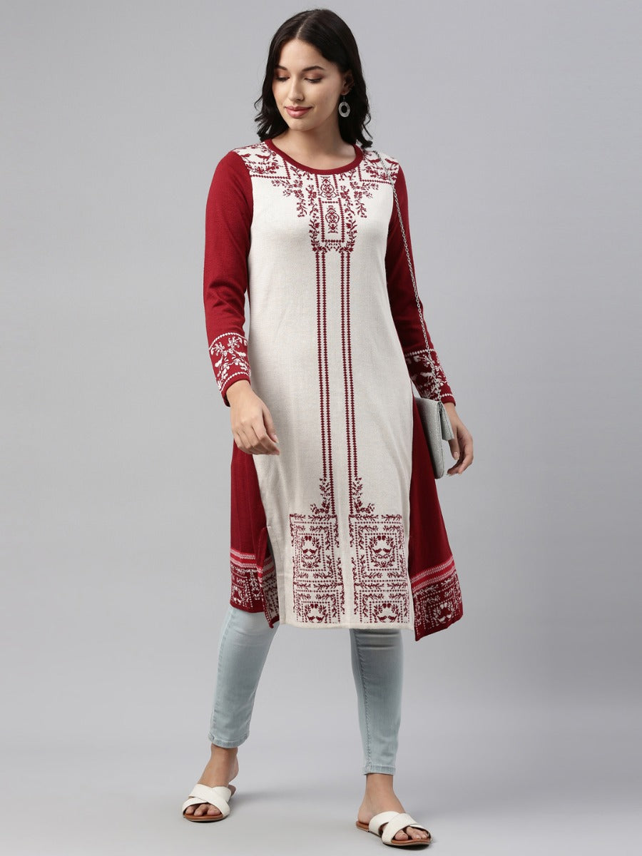 Neerus Maroon Color Winter Wear Kurtha