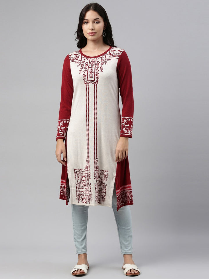 Neerus Maroon Color Winter Wear Kurtha