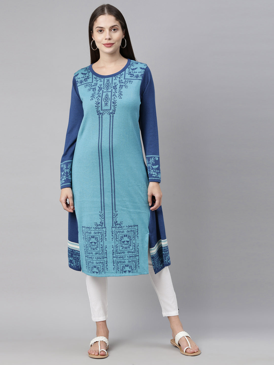 Neeru's Peacock Color Undefined Fabric Kurtha Winter Wear