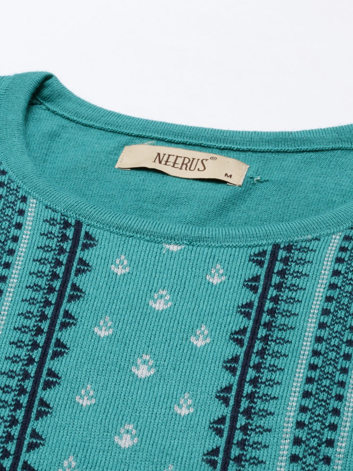 Neerus Light Green Color Winter Wear Kurtha