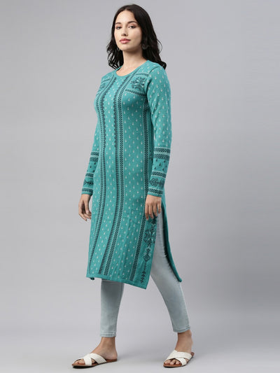 Neeru'S Light Green Color  Winter Wear Kurtha
