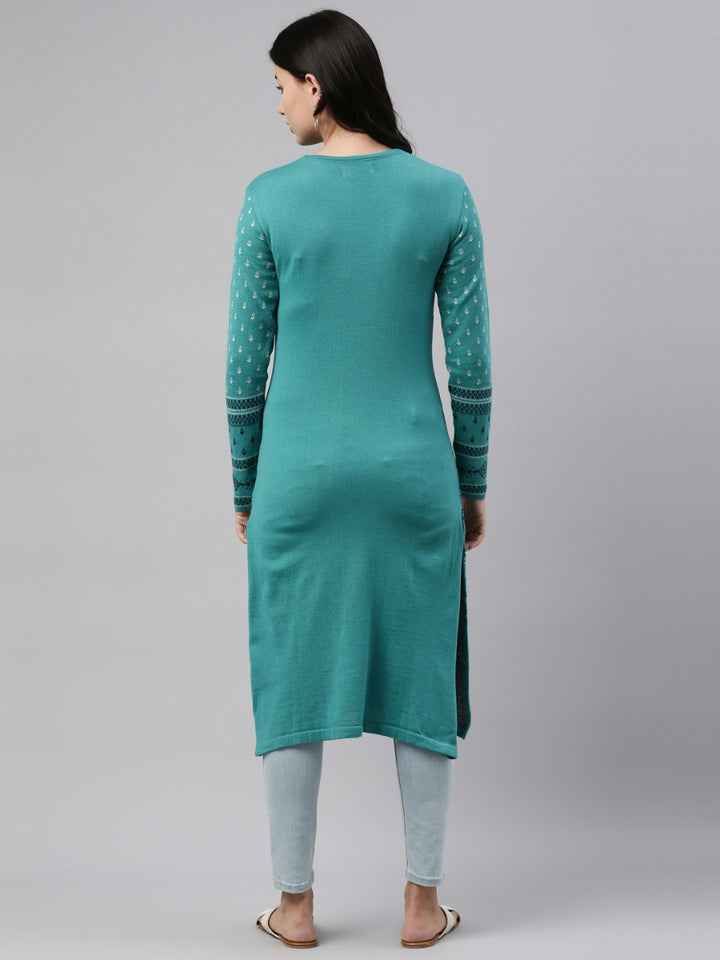 Neerus Light Green Color Winter Wear Kurtha