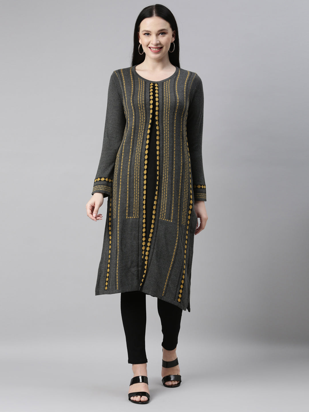 Neerus Grey straight kurti - front view