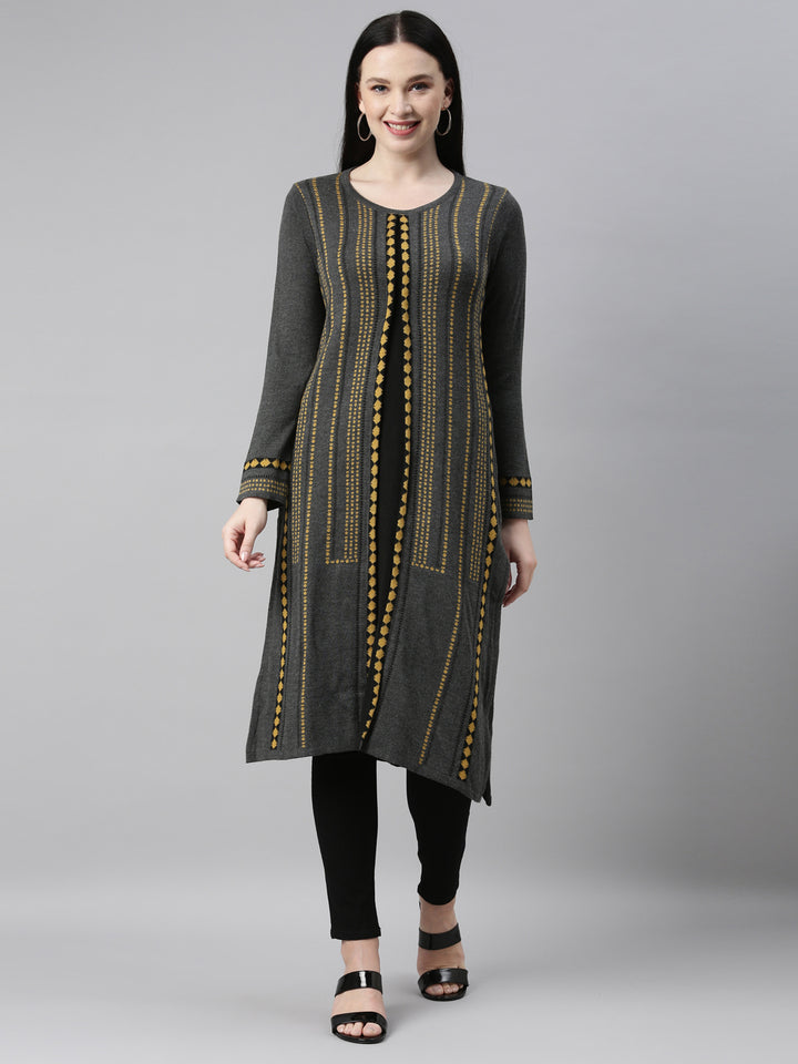 Neerus Grey straight kurti - back view