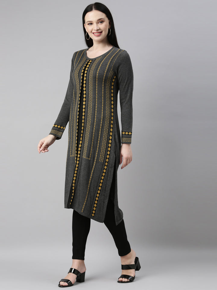 Neerus Grey straight kurti - detail view 16