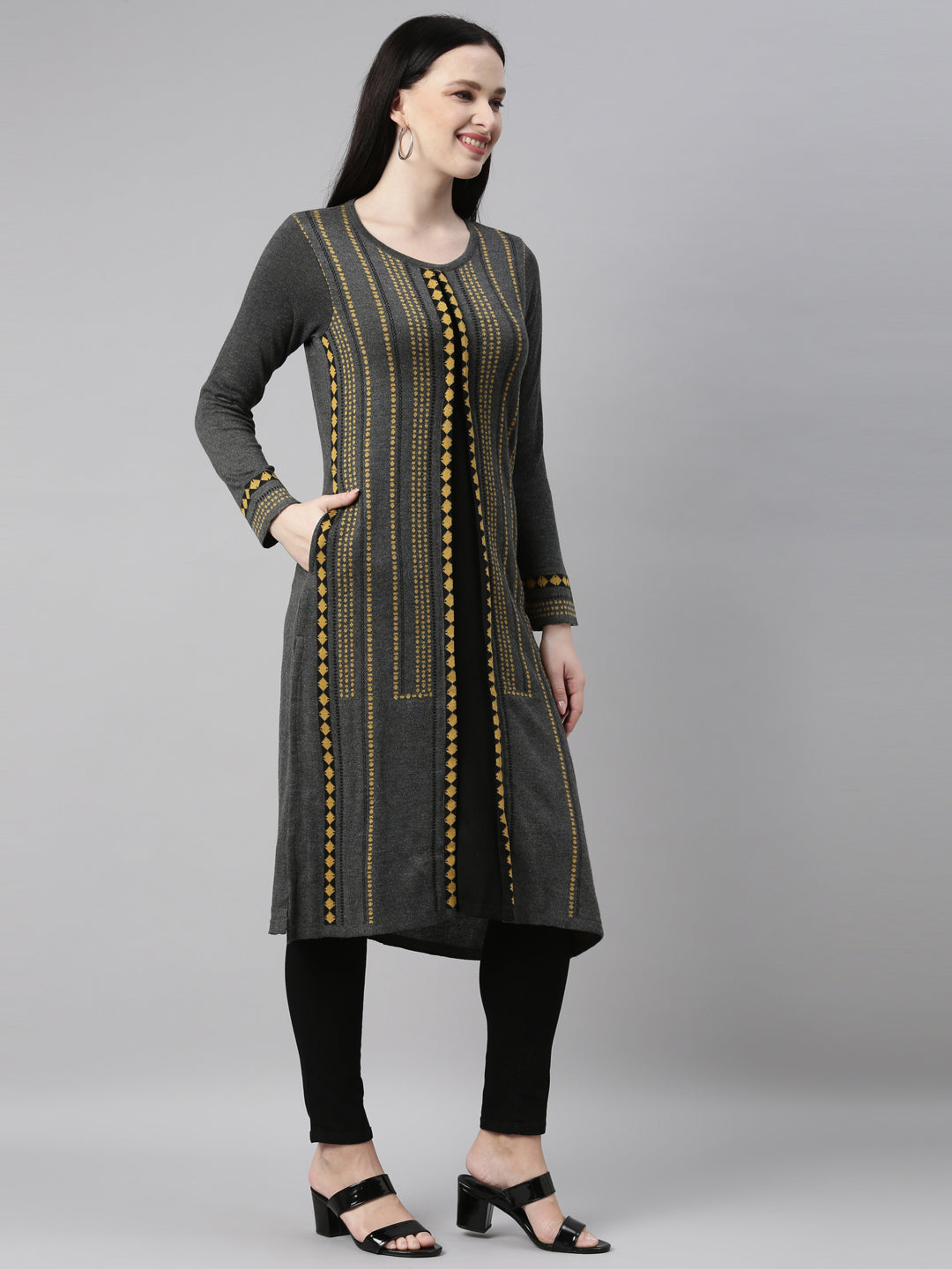 Neerus Grey straight kurti - detail view 10