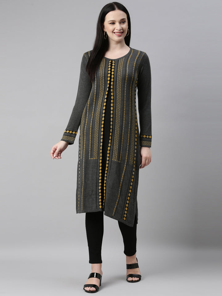 Neerus Grey straight kurti - detail view 12