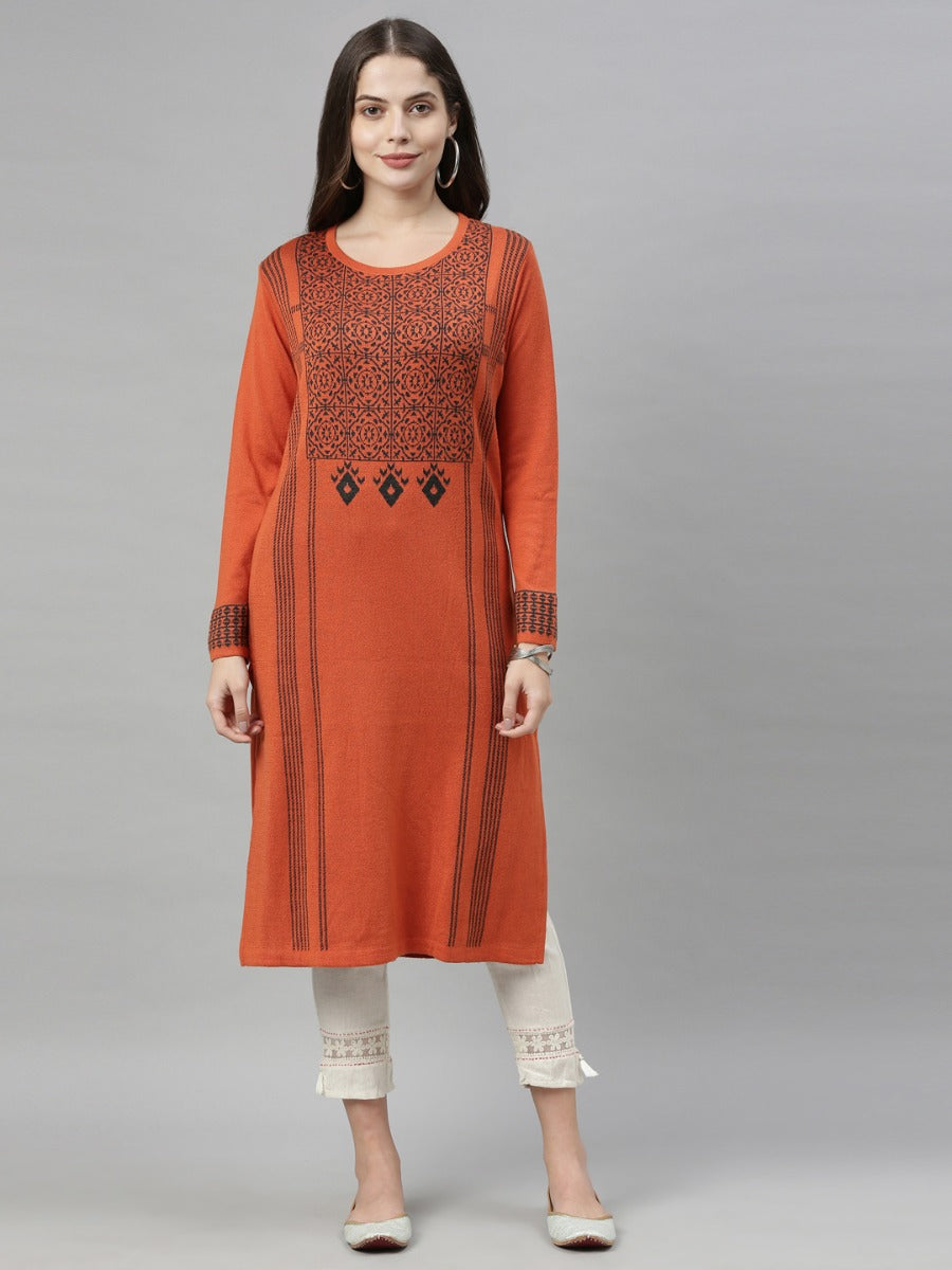 Neerus Rust Color Kurtha Winter Wear