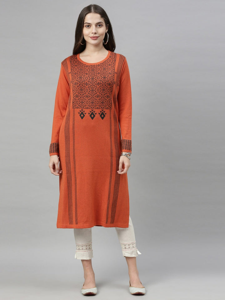 Neerus Rust Color Kurtha Winter Wear
