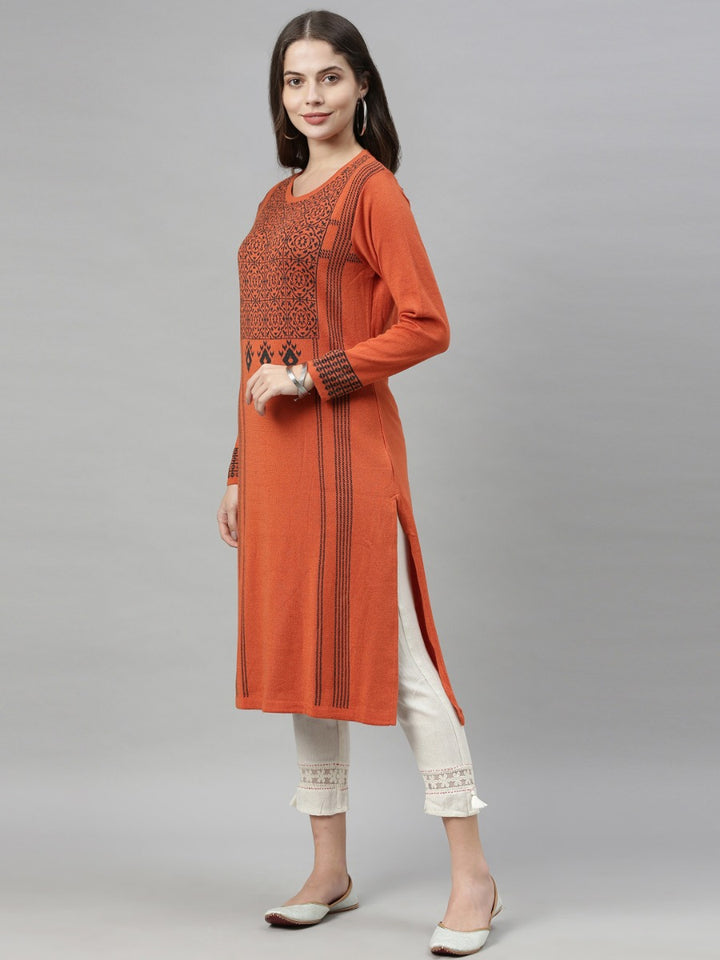 Neerus Rust Color Kurtha Winter Wear