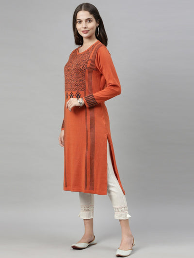 Neeru's Rust Color Kurtha Winter Wear