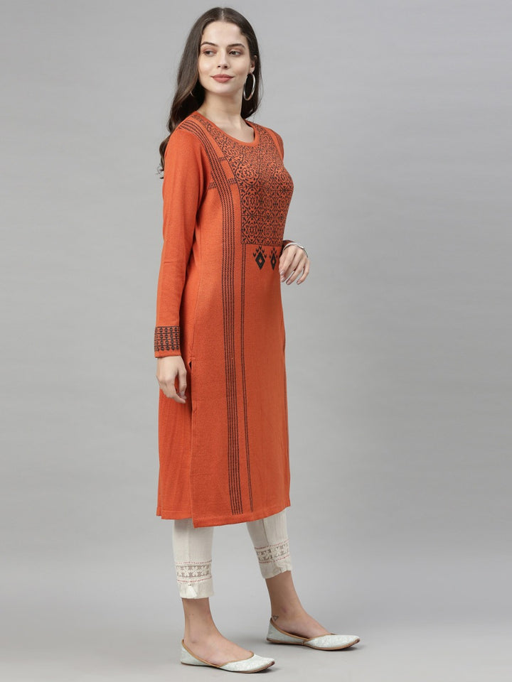 Neerus Rust Color Kurtha Winter Wear