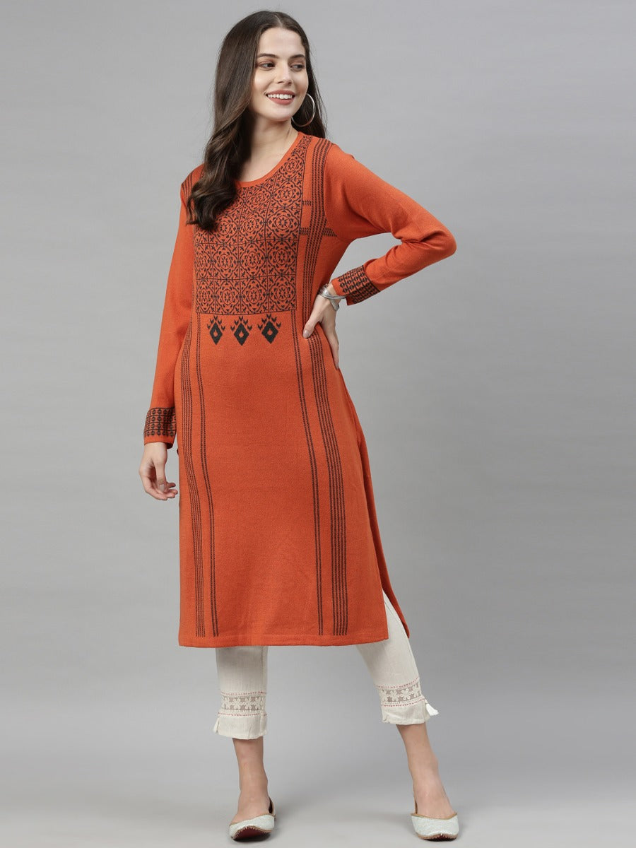 Neerus Rust Color Kurtha Winter Wear