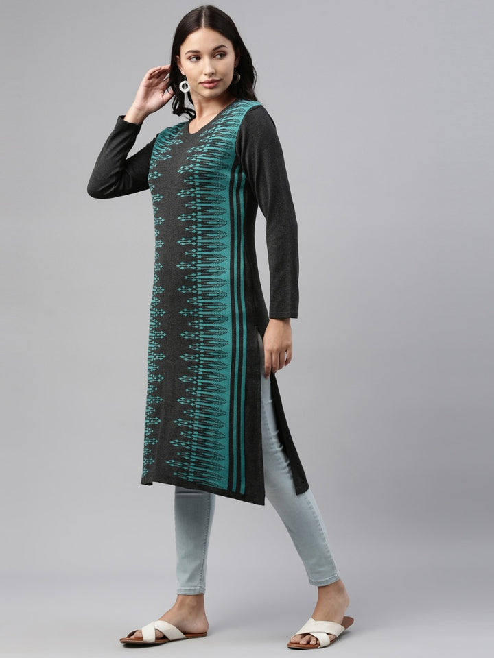 Neerus Turquise Color Winter Wear Kurtha