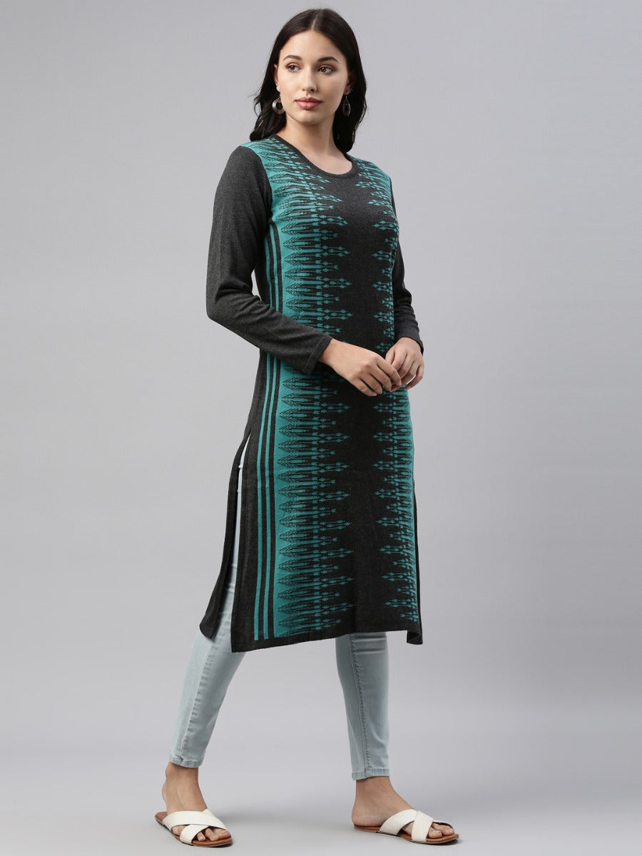 Neerus Turquise Color Winter Wear Kurtha