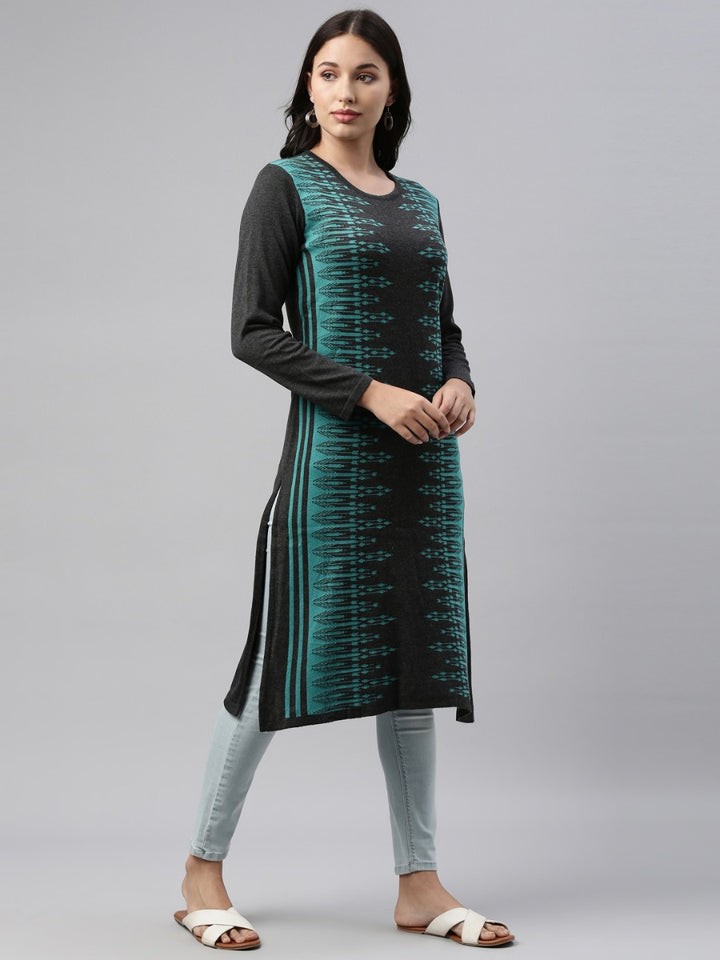 Neerus Turquise Color Winter Wear Kurtha
