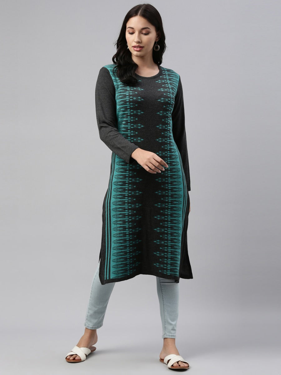 Neerus Turquise Color Winter Wear Kurtha