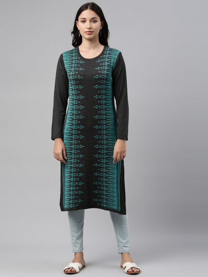 Neerus Turquise Color Winter Wear Kurtha
